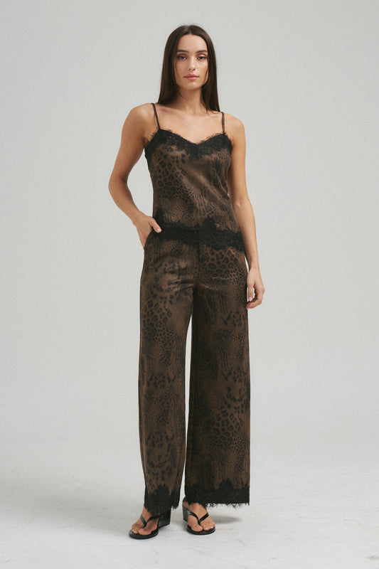 Leopard Lace Trim Cami Top