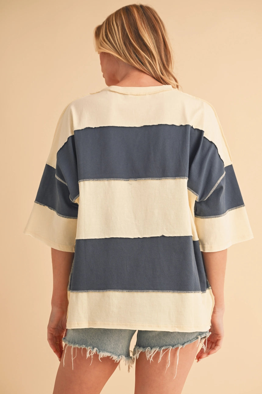 Polly Color Block Top- Blue