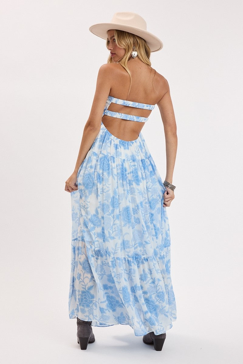 Blue floral twisted maxi dress