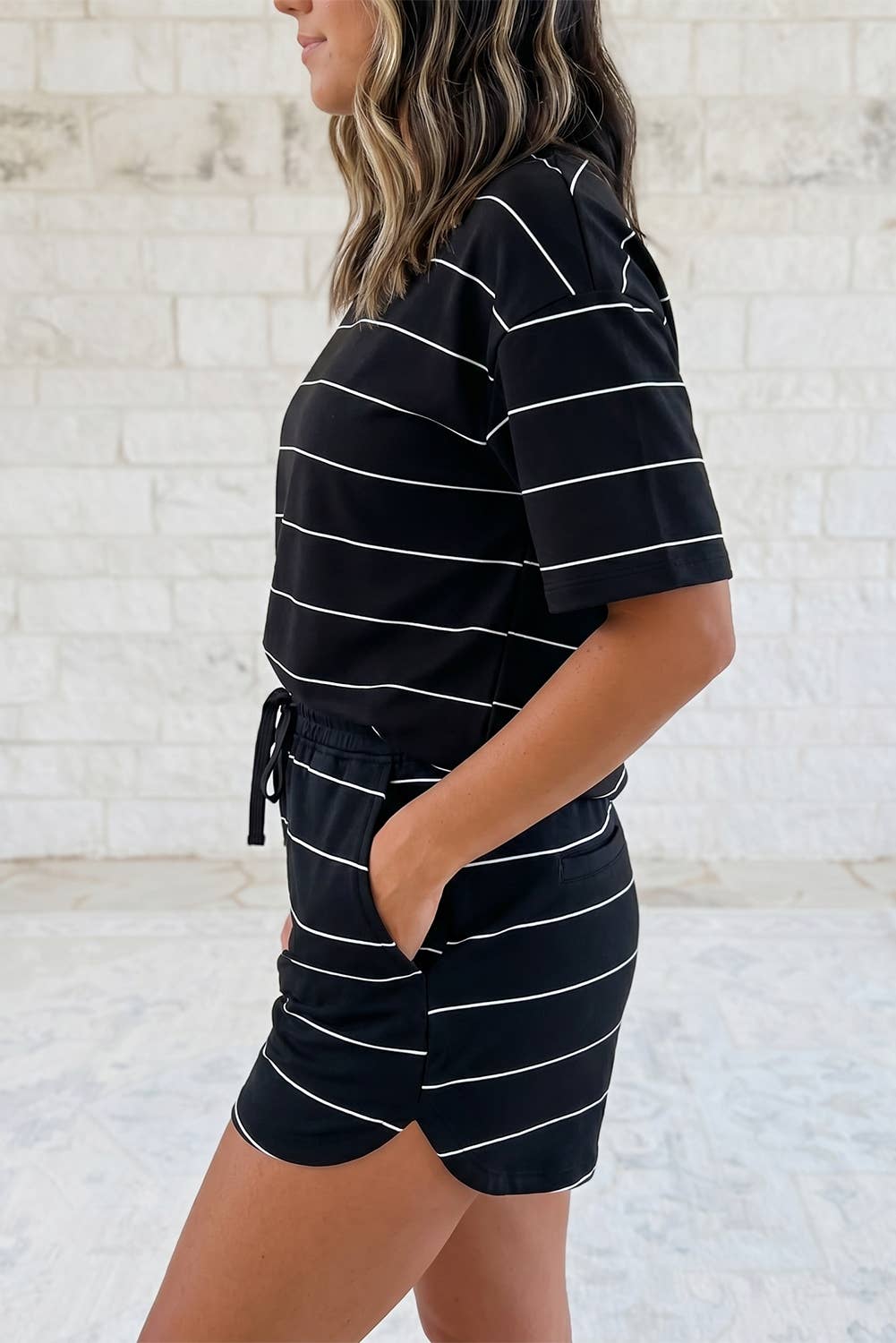 Half Sleeve Tee Drawstring Shorts Set
