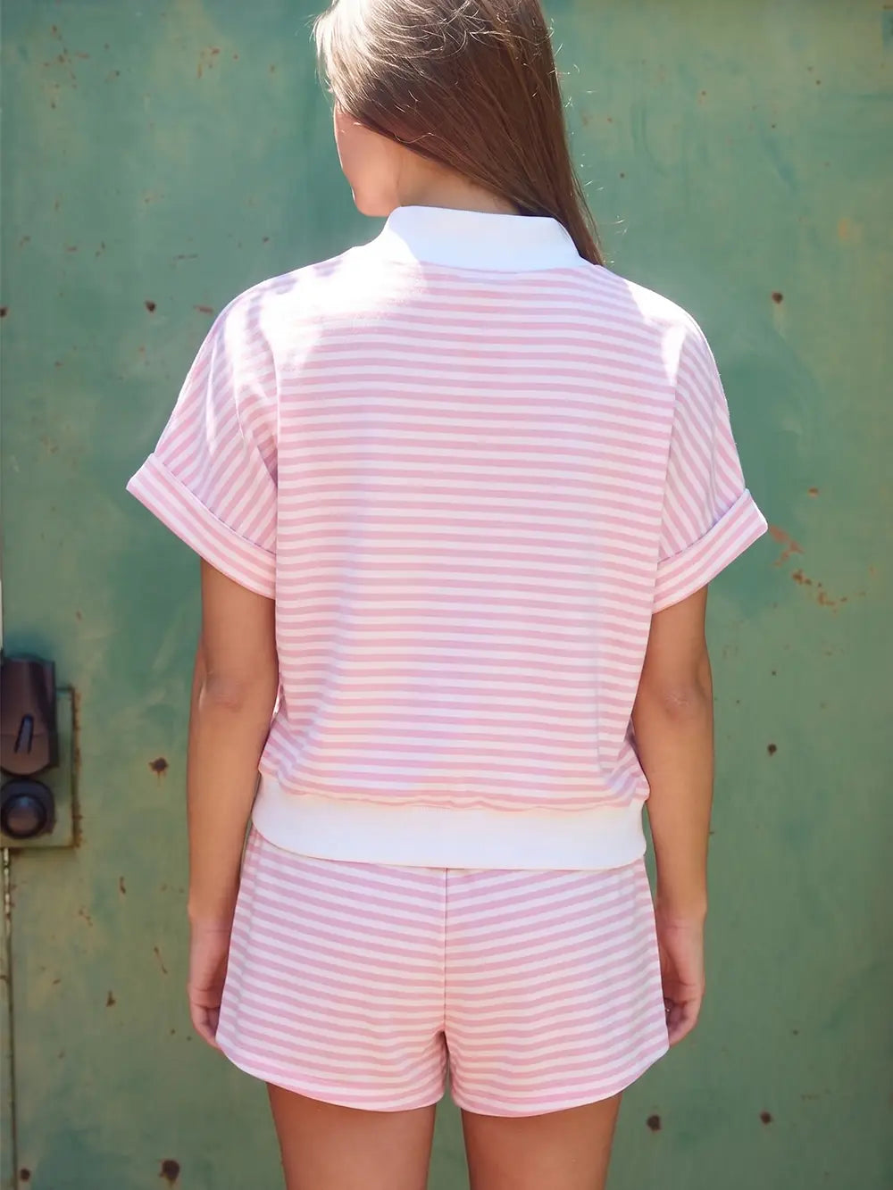 Mock Neck Pink Striped Pullover Top