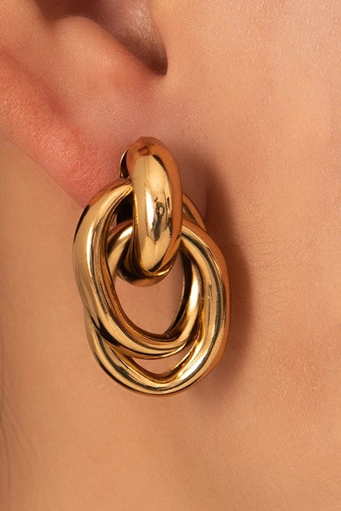 18K Gold Plated Waterproof Stainless Steel Chunky Link Drop Earrings