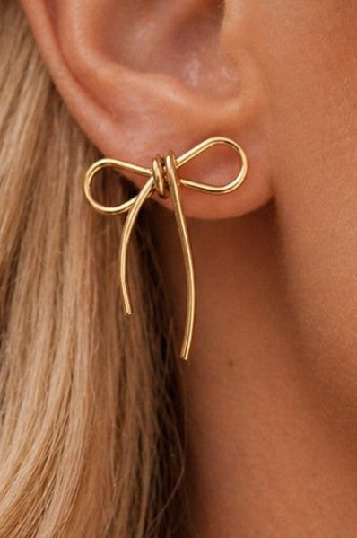 18k Gold Waterproof Stainless Steel Bow Earrings