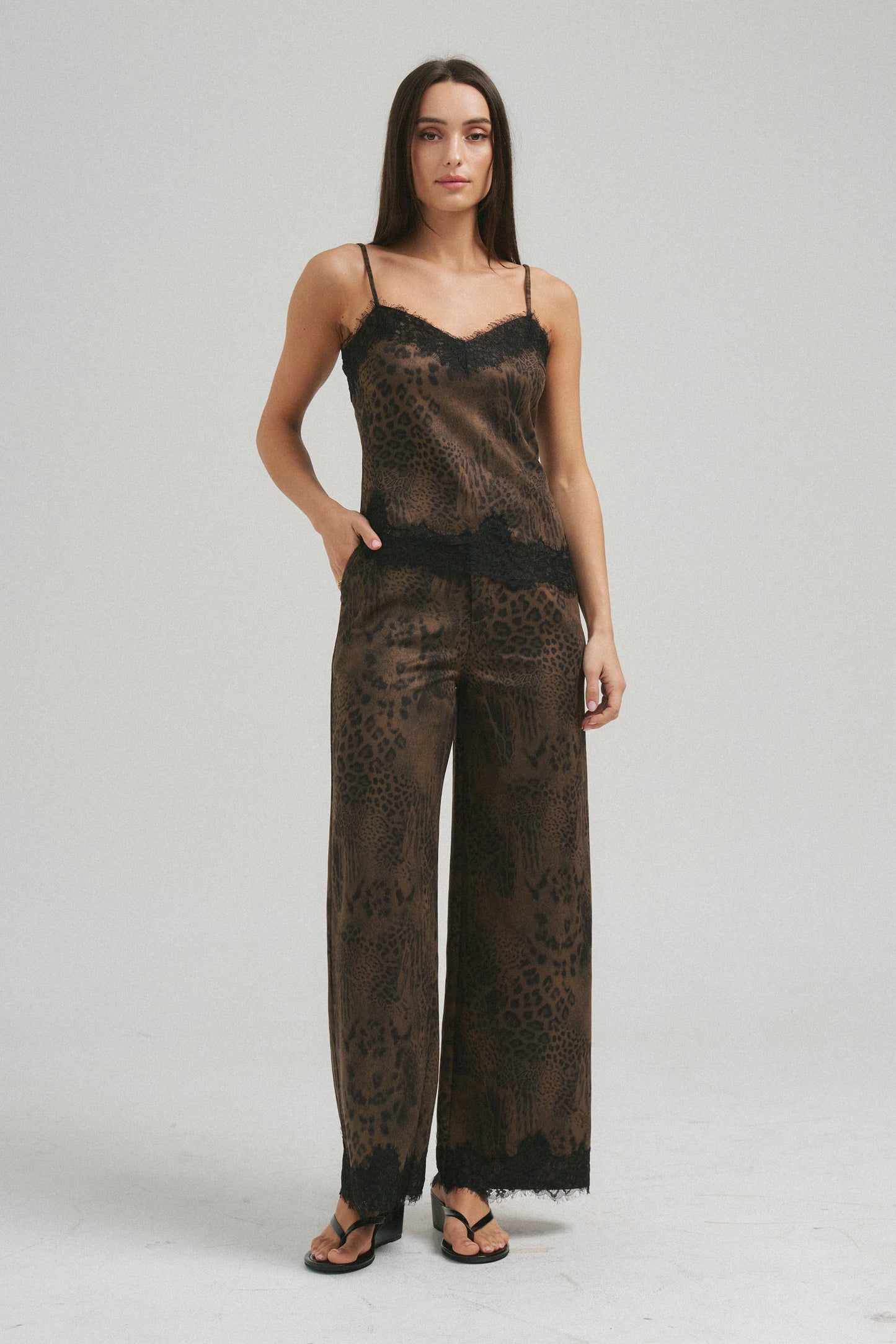Leopard Lace Trim Cami Top
