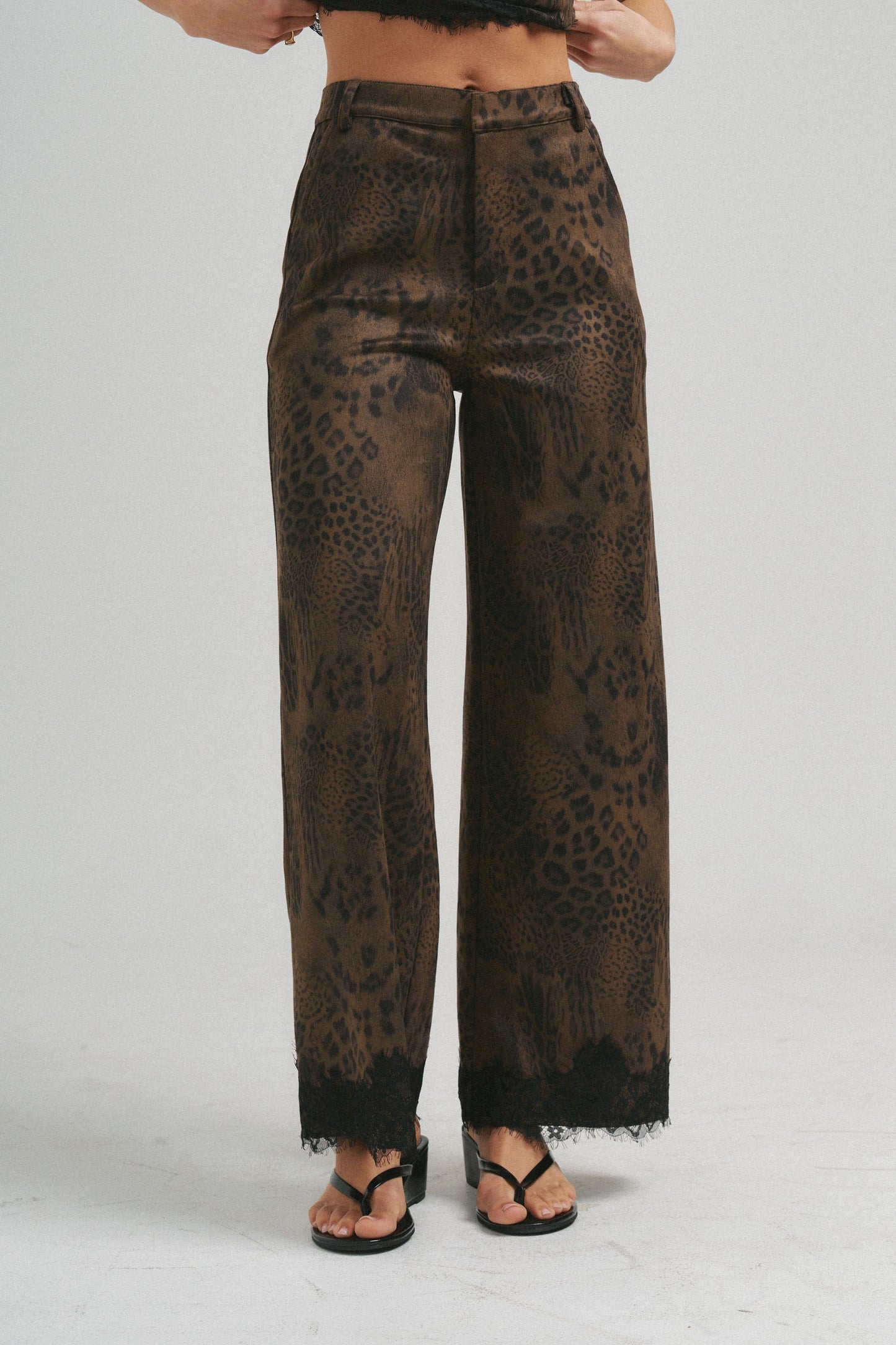 Leopard Suede Pants with lace trim