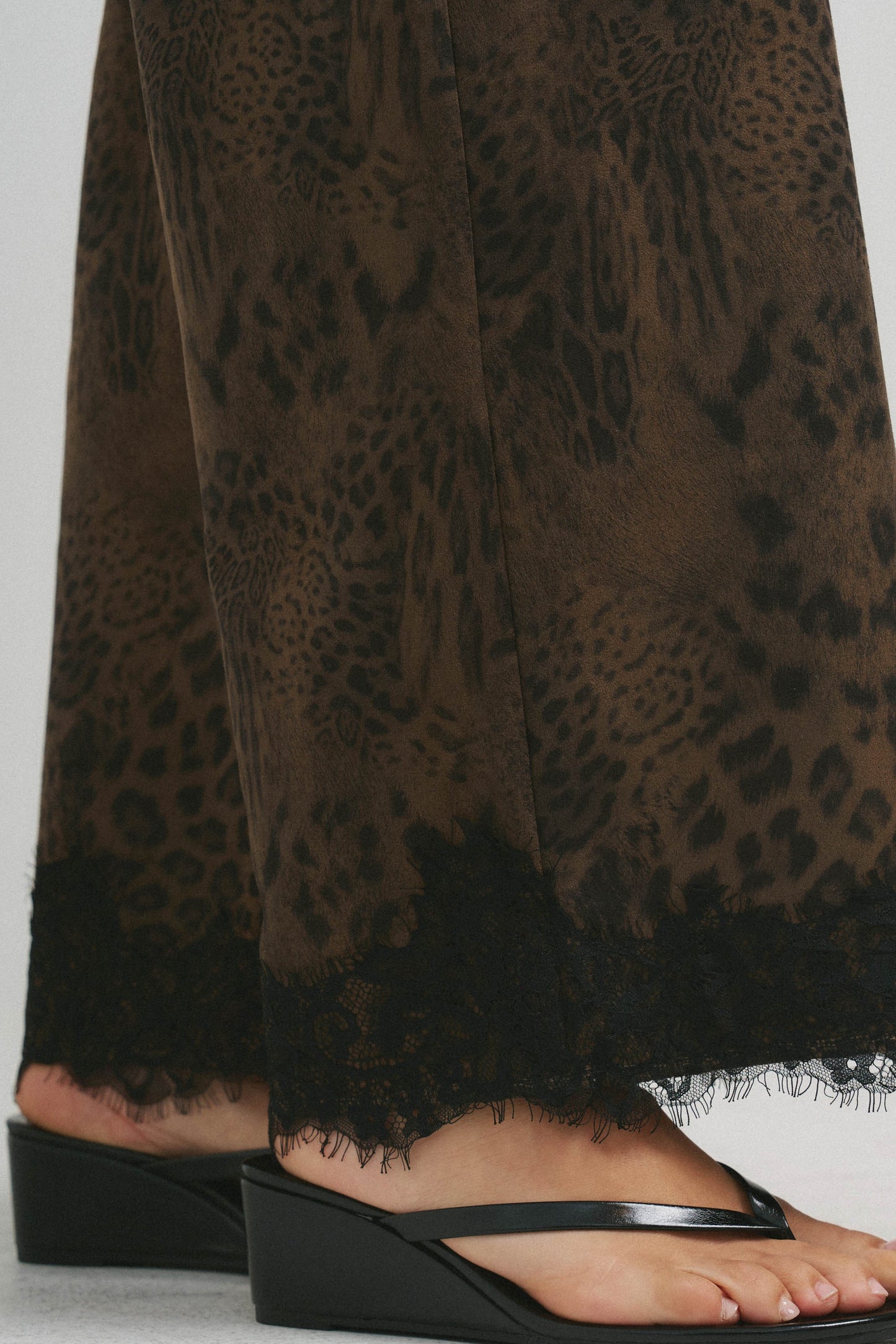 Leopard Suede Pants with lace trim