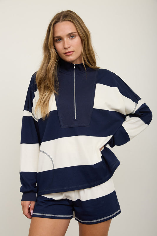 Navy Stripe Short Set