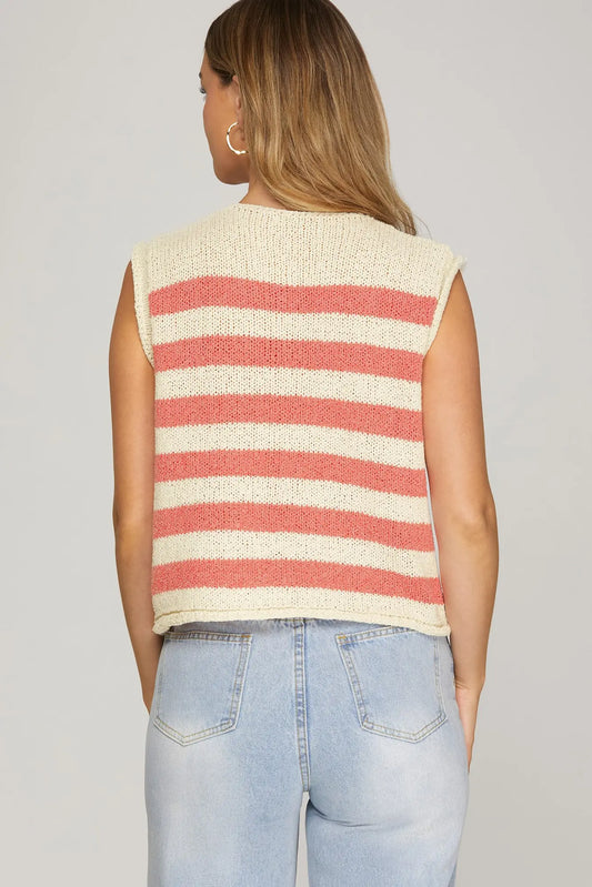 Coral Sleeveless Cardigan