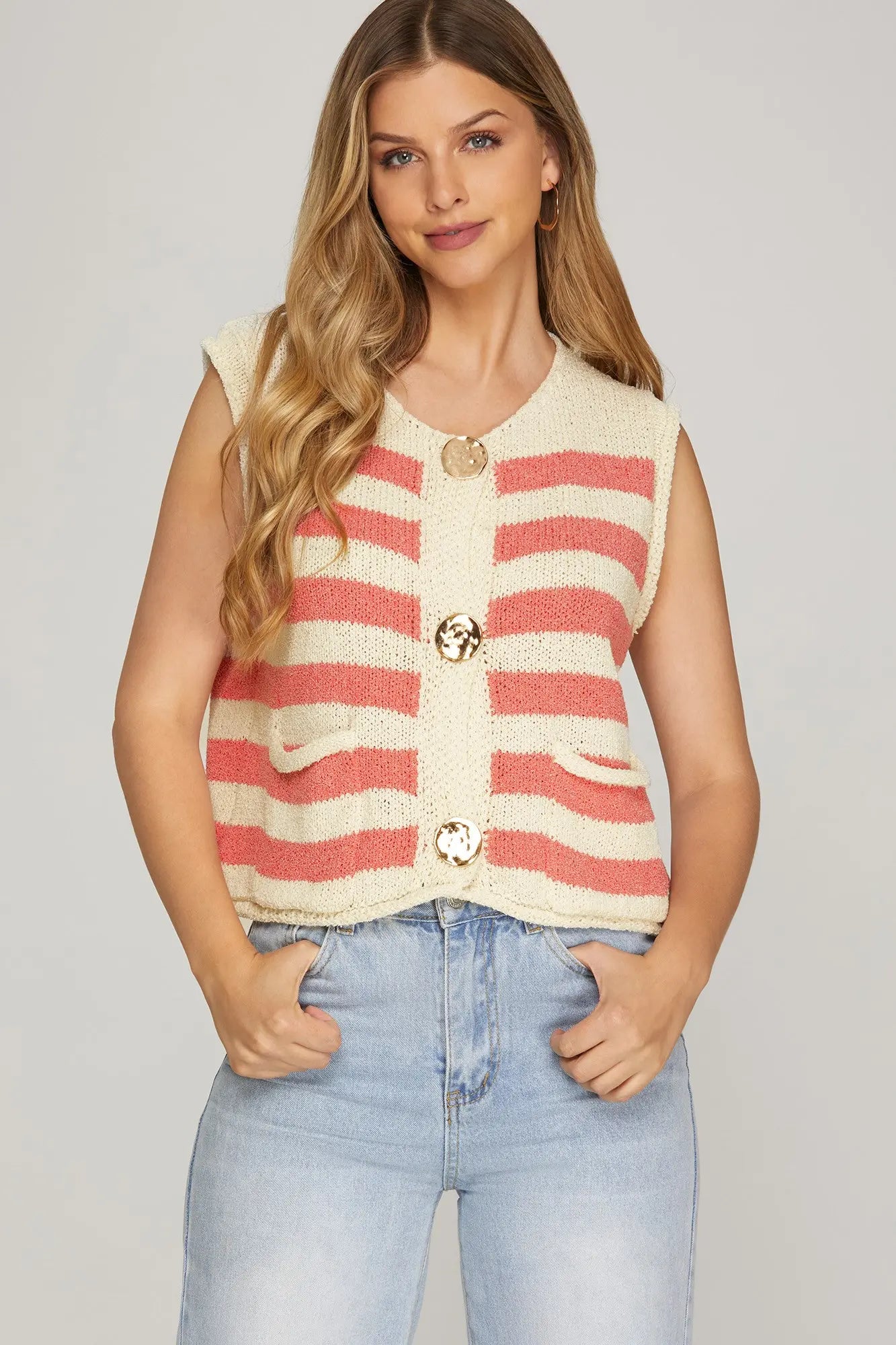 Coral Sleeveless Cardigan