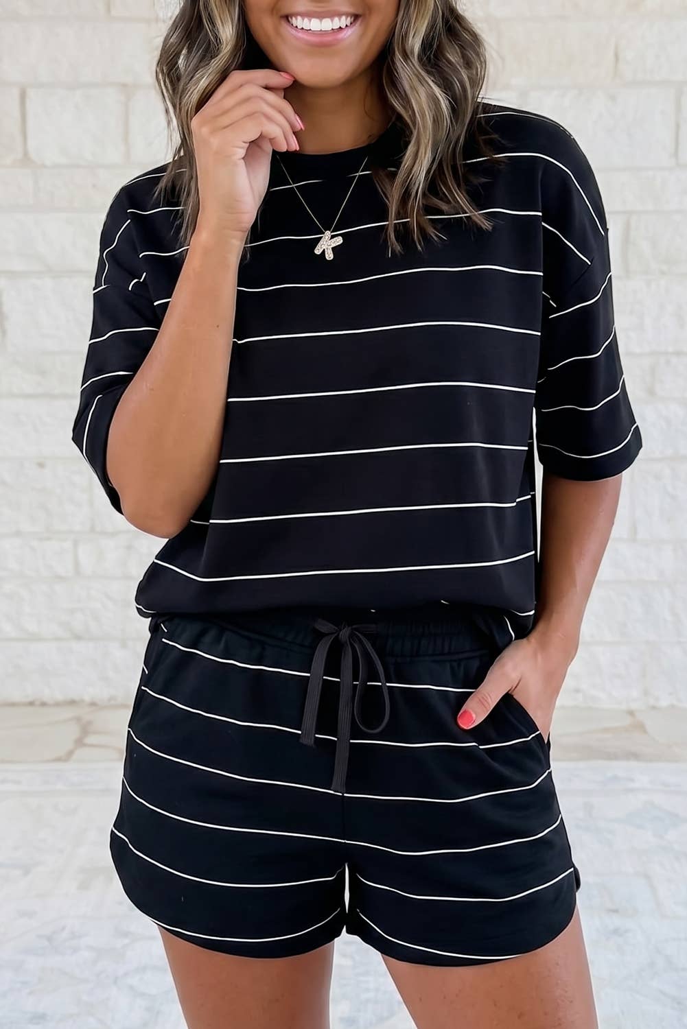 Half Sleeve Tee Drawstring Shorts Set