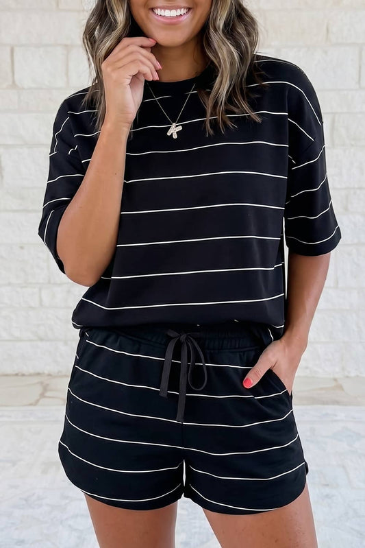 Half Sleeve Tee Drawstring Shorts Set