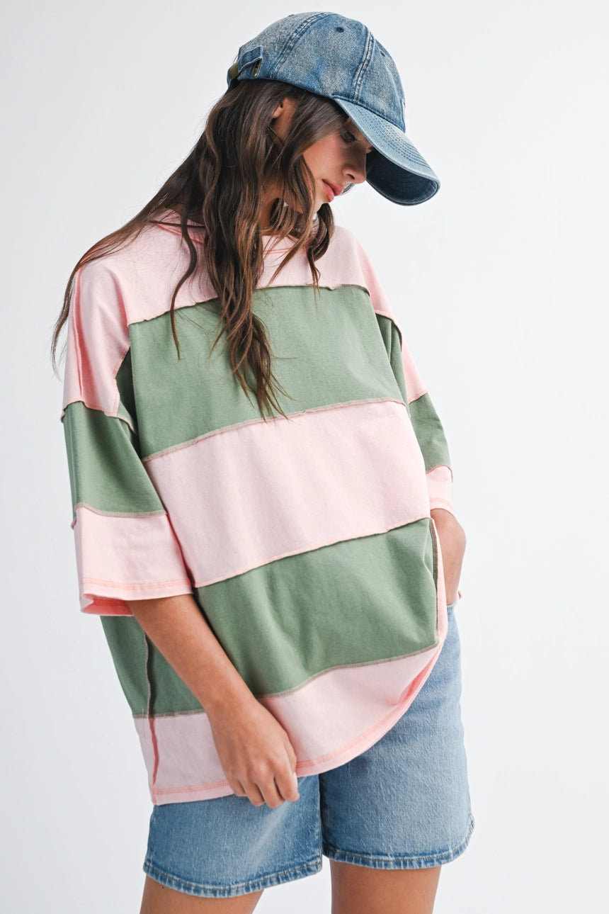 Polly Color Block Top- Pink