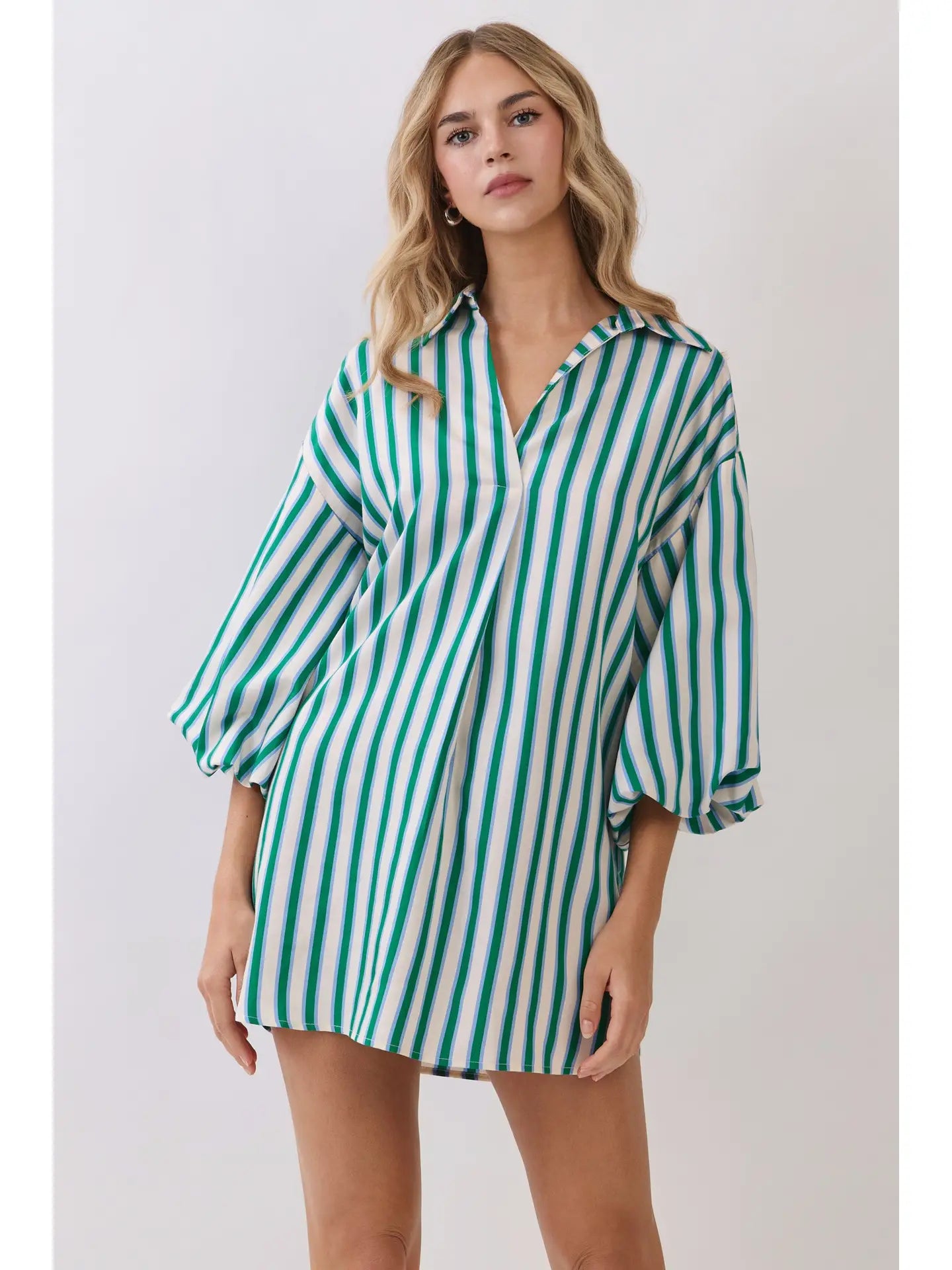 Balloon Sleeve Stripe Oversized Mini Dress