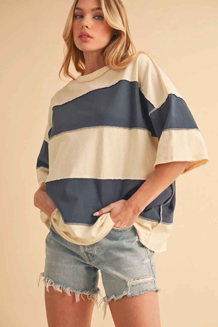 Polly Color Block Top- Blue