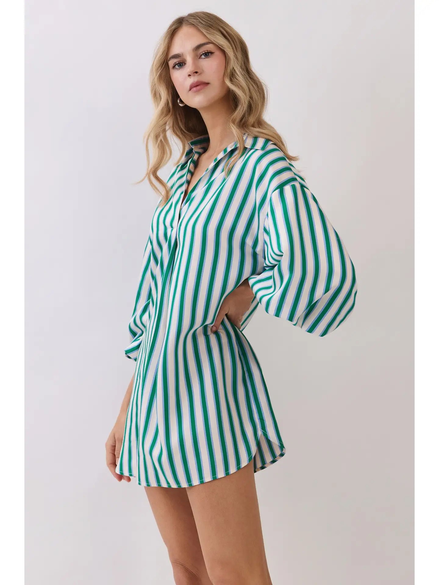 Balloon Sleeve Stripe Oversized Mini Dress