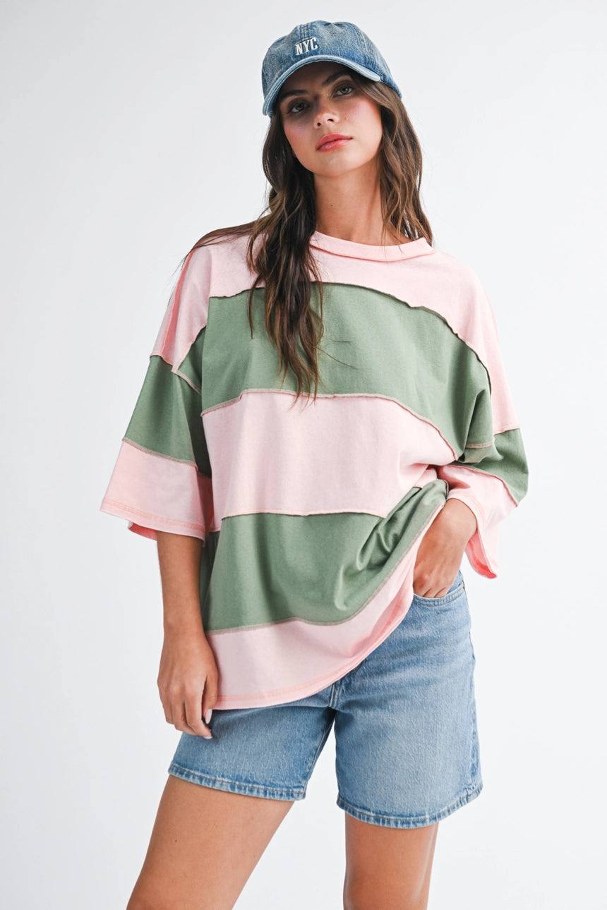 Polly Color Block Top- Pink
